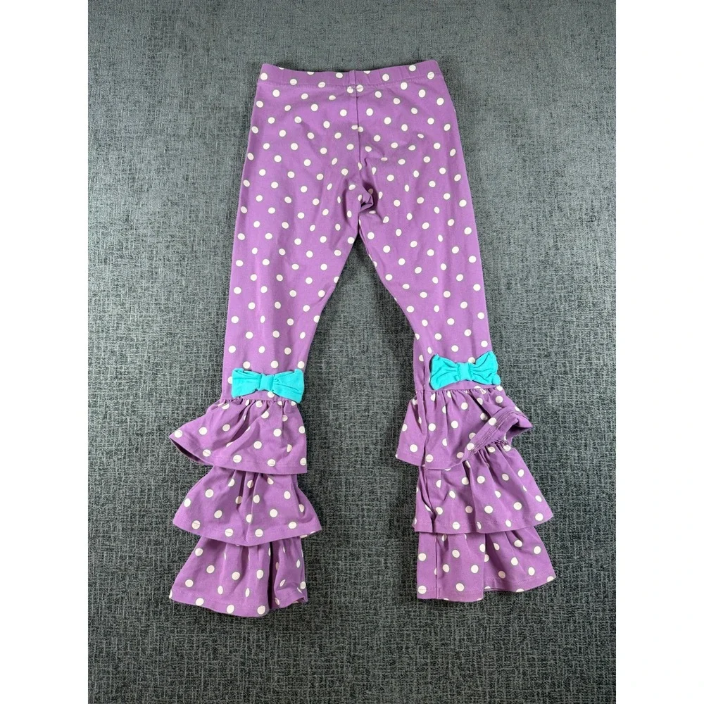 Matilda Jane Girls Purple Polka Dot Ruffle Hem Leggings with Bows Size 8
